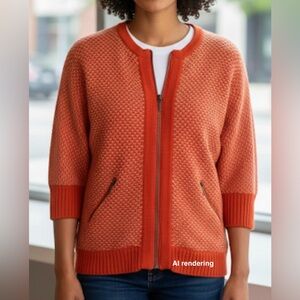 CAbi Orange Patterned Cocoon Zip Front Cardigan Sweater 195 | Small